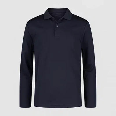 Izod Little & Big Kid Boys Long Sleeve Regular Fit Wrinkle Resistant Moisture Wicking Polo Shirt In Blue