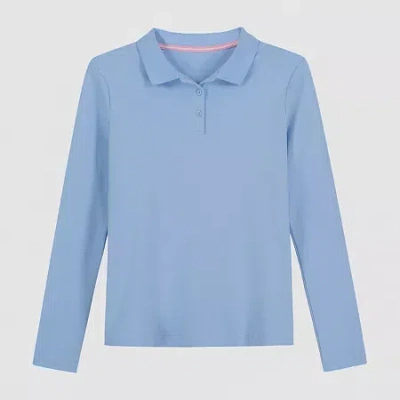 Izod Little & Big Kid Girls Long Sleeve Regular Fit Stretch Fabric Polo Shirt In Blue
