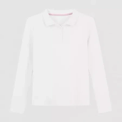 Izod Little & Big Kid Girls Long Sleeve Regular Fit Stretch Fabric Polo Shirt In White