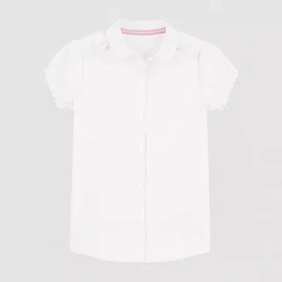 Izod Little & Big Kid Girls Short Sleeve Regular Fit Stretch Fabric Button-down Shirt In White