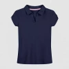 Izod Little & Big Kid Girls Short Sleeve Regular Fit Stretch Fabric Polo Shirt In Blue