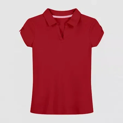 Izod Little & Big Kid Girls Short Sleeve Regular Fit Stretch Fabric Polo Shirt In Red
