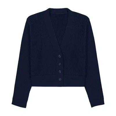 Izod Little & Big Kid Girls V Neck Long Sleeve Button Rib Knit Cardigan In Black