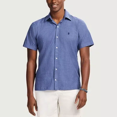 Izod Luxe Classic Mens Short Sleeve Regular Fit Button-down Shirt In Blue