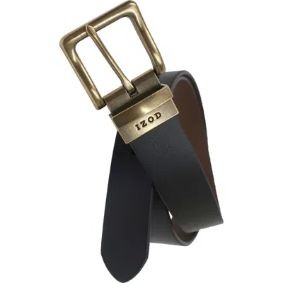 Izod Mens Reversible Cut Edge Leather Belt In Black