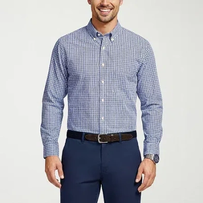 Izod Performance Comfort Mens Long Sleeve Classic Fit Button-down Shirt In Blue