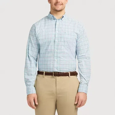 Izod Performance Comfort Mens Long Sleeve Classic Fit Wrinkle Free Big And Tall Button-down Shirt In Blue