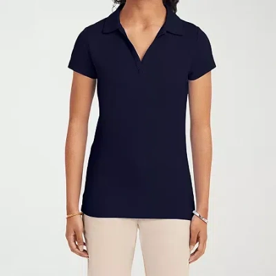 Izod Performance Womens Juniors Short Sleeve Polo Shirt In Blue