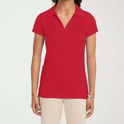 Izod Performance Womens Juniors Short Sleeve Polo Shirt In Red