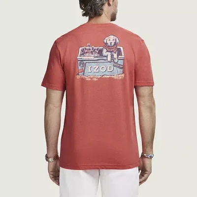 Izod Saltwater Soft Wash Mens Crew Neck Short Sleeve Classic Fit Graphic T-shirt In Red