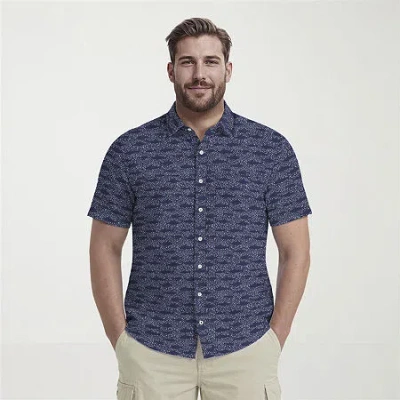 Izod Sunshield Performance Mens Short Sleeve Classic Fit Stretch Fabric Big And Tall Button-down Shirt In Blue
