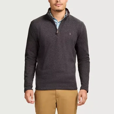 Izod Thermasoft Sweater Fleece Mens Mock Neck Long Sleeve Quarter-zip Pullover In Black