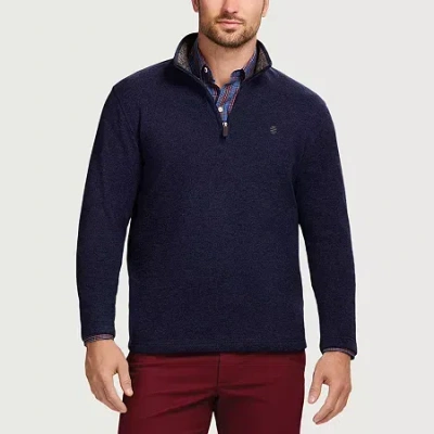 Izod Thermasoft Sweater Fleece Mens Mock Neck Long Sleeve Quarter-zip Pullover In Blue