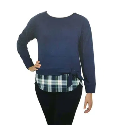 Izod Women's Long Sleeve Tie Front 2 Fer Sweatshirt In Peacoat/navy Blue