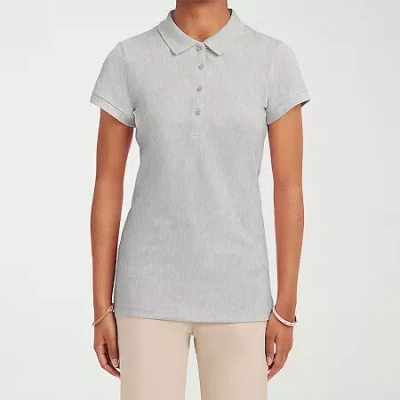 Izod Womens Juniors Short Sleeve Polo Shirt In Gray