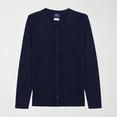 Izod Womens Long Sleeve Button Juniors Cardigan In Multi