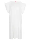 Izuskan Forte Di Mama Tule Dress | Scoop Neck White Cotton Sundress | Tulle Sleeves | Women's Beach Wear Out