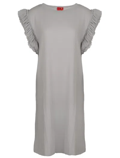 Izuskan Forte Di Mama Tulle Dress | Scoop Neck Silver Grey Cotton Sundress | Tulle Sleeves | Women's Beach W