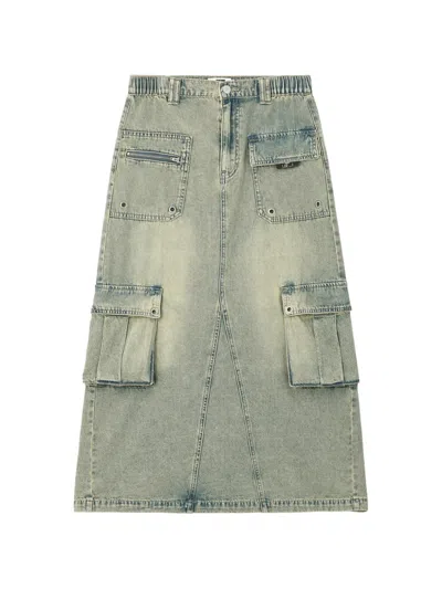 Izzue Acid-wash Cargo Skirt In Gray