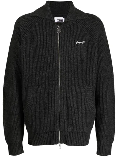 Izzue Logo-embroidered Knitted Bomber Jacket In Black