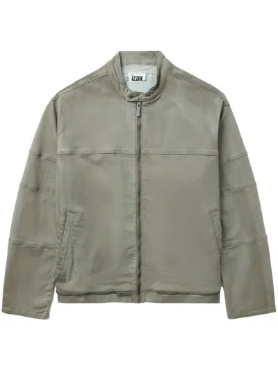 Izzue Band-collar Cotton Jacket In Neutrals
