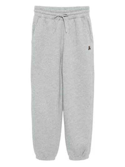 Izzue Bear-embroidered Trousers In Gray