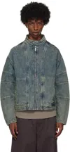 IZZUE BLUE DIRTY WASH ZIP-UP DENIM JACKET