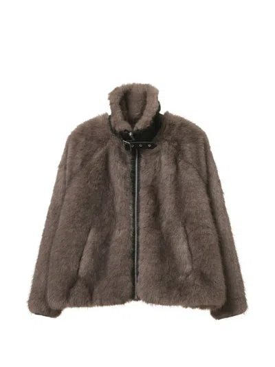 Izzue Buckle-fastening Faux-fur Jacket In Gray