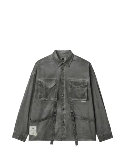 Izzue Buckle-strap Flap-pocket Shirt In Gray