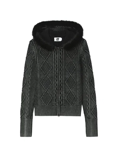 Izzue Cable-knit Hooded Cardigan In Black
