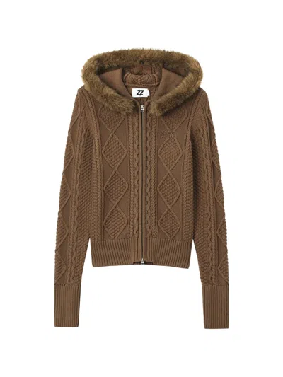 Izzue Cable-knit Hoodie In Brown