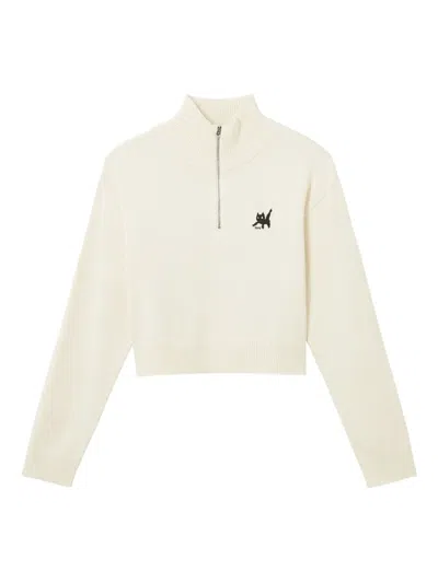 Izzue Cat-embroidered Half-zip Sweater In Neutral