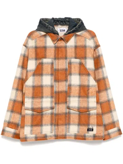 Izzue Checked Hooded Jacket In Orange
