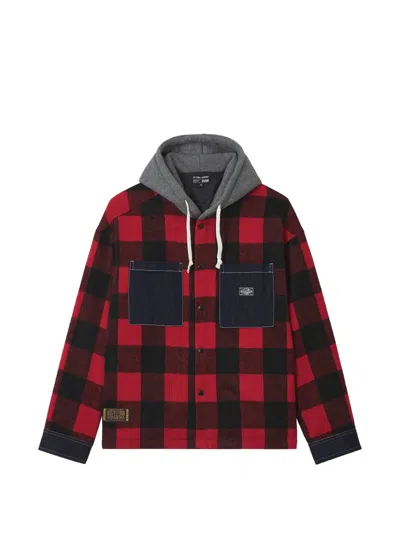 Izzue Check-pattern Drawstring-hood Jacket In Red