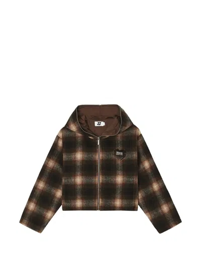 Izzue Check-pattern Heart-patch Cropped Jacket In Brown