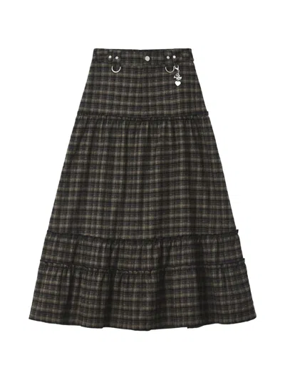 Izzue Check-pattern Tiered Maxi Skirt In Black