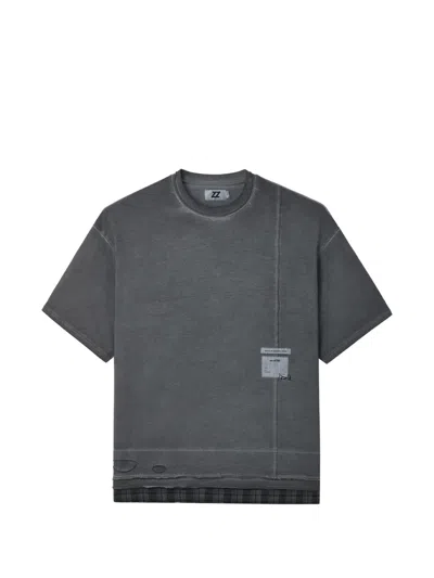 Izzue Check-trim Distressed T-shirt In Gray