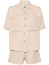 Izzue Classic-collar Drop-shoulder Shorts Set In Neutrals