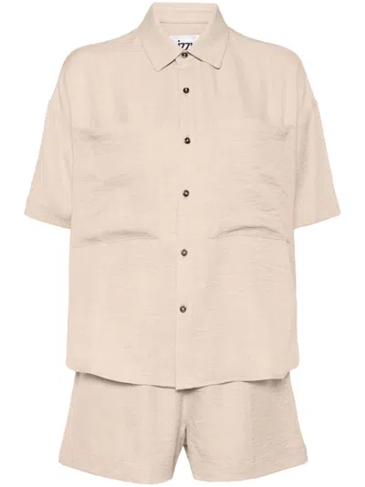 Izzue Classic-collar Drop-shoulder Shorts Set In Neutrals