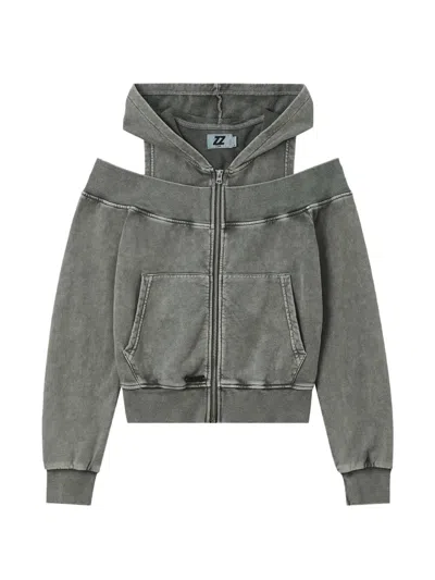 Izzue Cold-shoulder Zip-up Hoodie In Gray