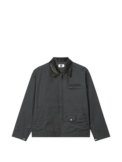 Izzue Contrast-collar Logo-embroidered Jacket In Gray