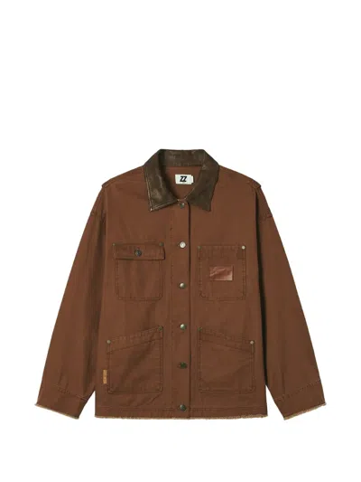 Izzue Contrast-collar Raw-hem Jacket In Brown