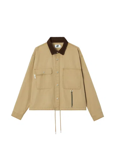 Izzue Corduroy-collar Overshirt In Brown