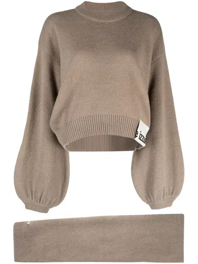 Izzue Crew-neck Cropped Jumper In Brown