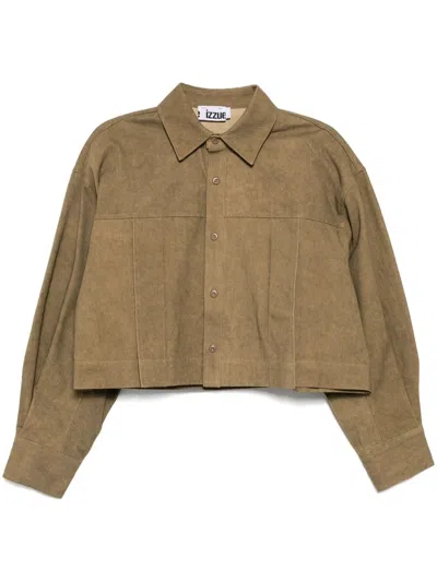 Izzue Cropped Shirt Jacket In Brown