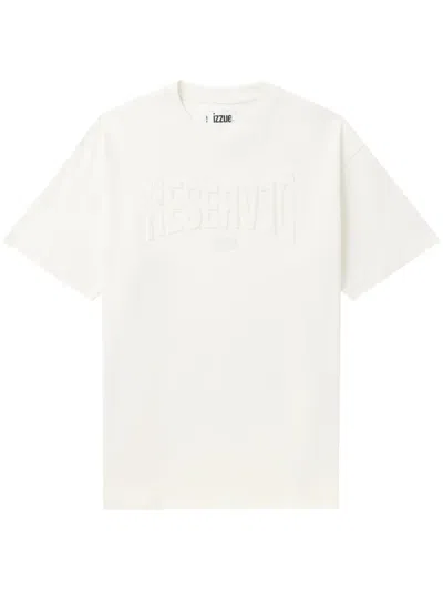 Izzue Debossed-slogan Cotton T-shirt In White