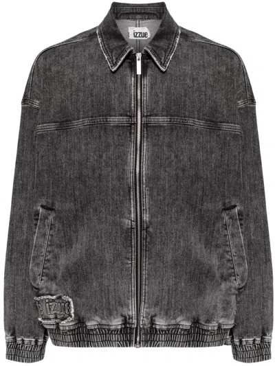 Izzue Denim Bomber Jacket In Grey