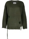 Izzue Distressed-effect V-neck Jumper In Green