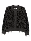 Izzue Distressed Leopard-intarsia Cardigan In Gray