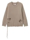 Izzue Distressed Ribbed Knit Sweater In Brown